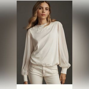 NWT Anthropologie Tiny LS Mock Neck Lace Embellishment blouse Size Small